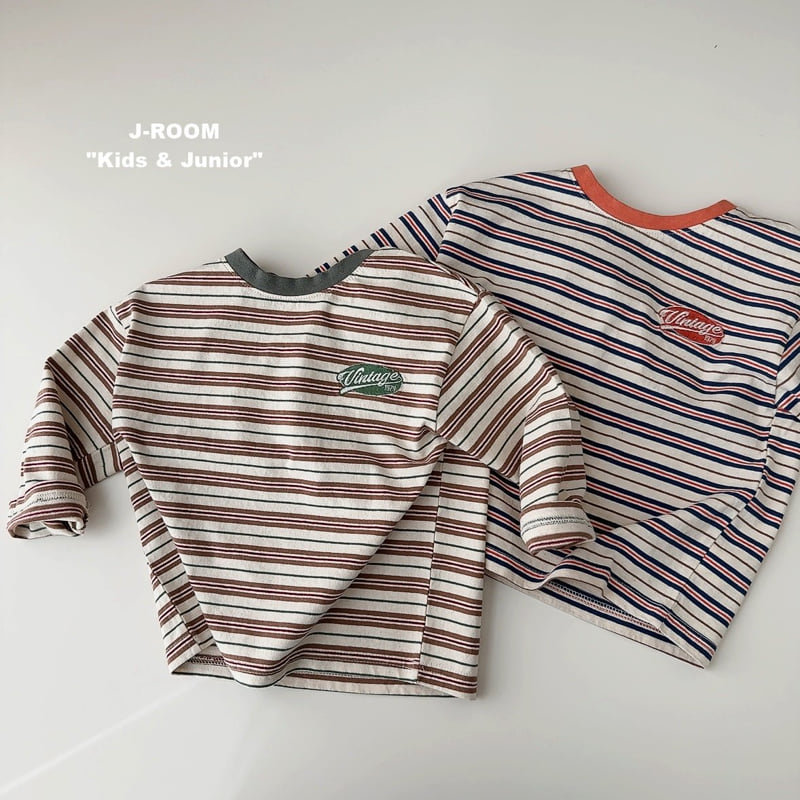 J-Room - Korean Children Fashion - #kidzfashiontrend - Vintage Embroidered Stripe Tee - 2