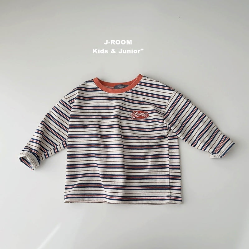 J-Room - Korean Children Fashion - #toddlerclothing - Vintage Embroidered Stripe Tee - 9