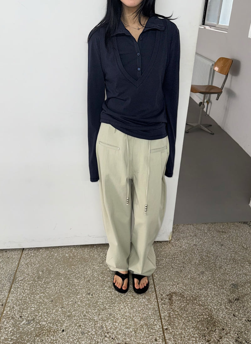 Jade Market - Korean Women Fashion - #momslook - Curve Detail Pants - 3