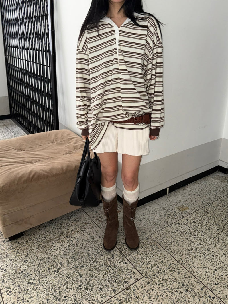 Jade Market - Korean Women Fashion - #momslook - Loose Stripe Collar Tee - 6