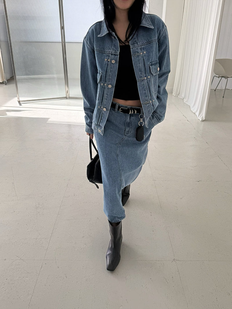 Jade Market - Korean Women Fashion - #momslook - Snap Denim Jacket - 3