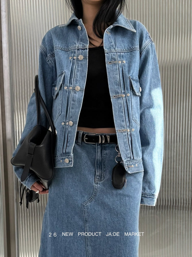 Jade Market - Korean Women Fashion - #momslook - Snap Denim Jacket - 7