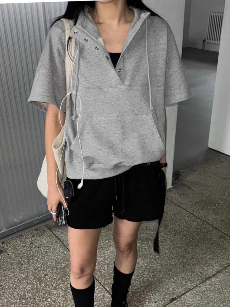 Jade Market - Korean Women Fashion - #momslook - Snap Short-Sleeve Hoodie - 8