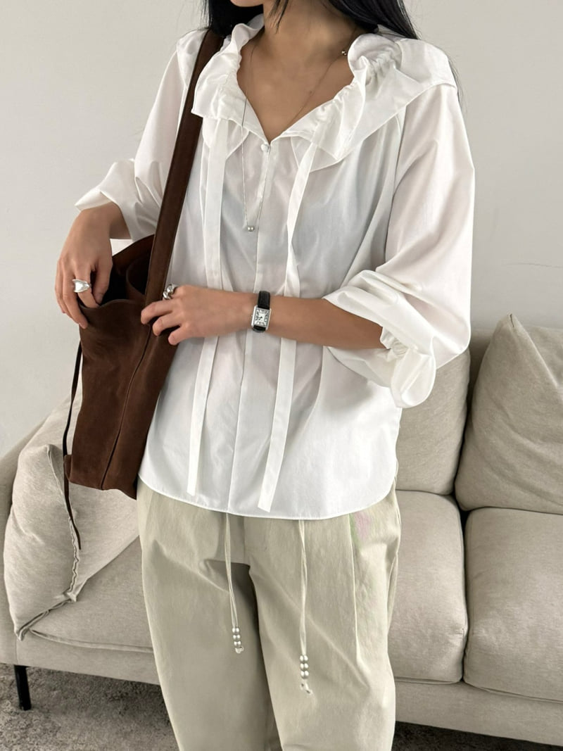 Jade Market - Korean Women Fashion - #momslook - Frill Tie Blouse - 11