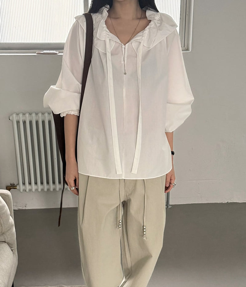 Jade Market - Korean Women Fashion - #momslook - Frill Tie Blouse - 9