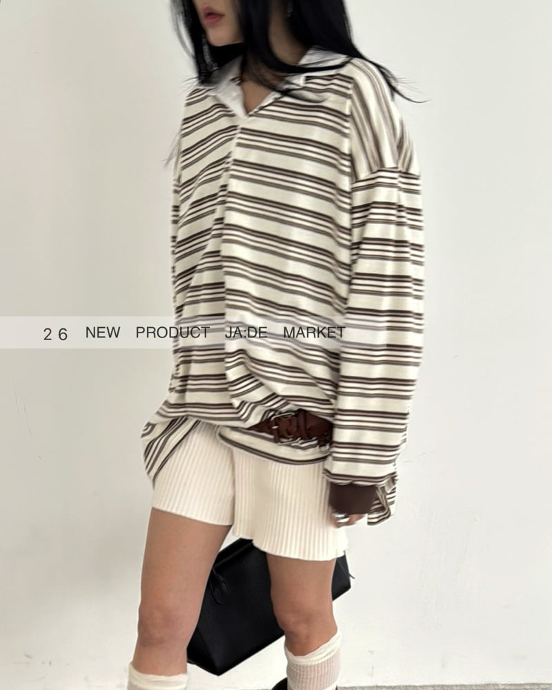 Jade Market - Korean Women Fashion - #womensfashion - Loose Stripe Collar Tee - 7