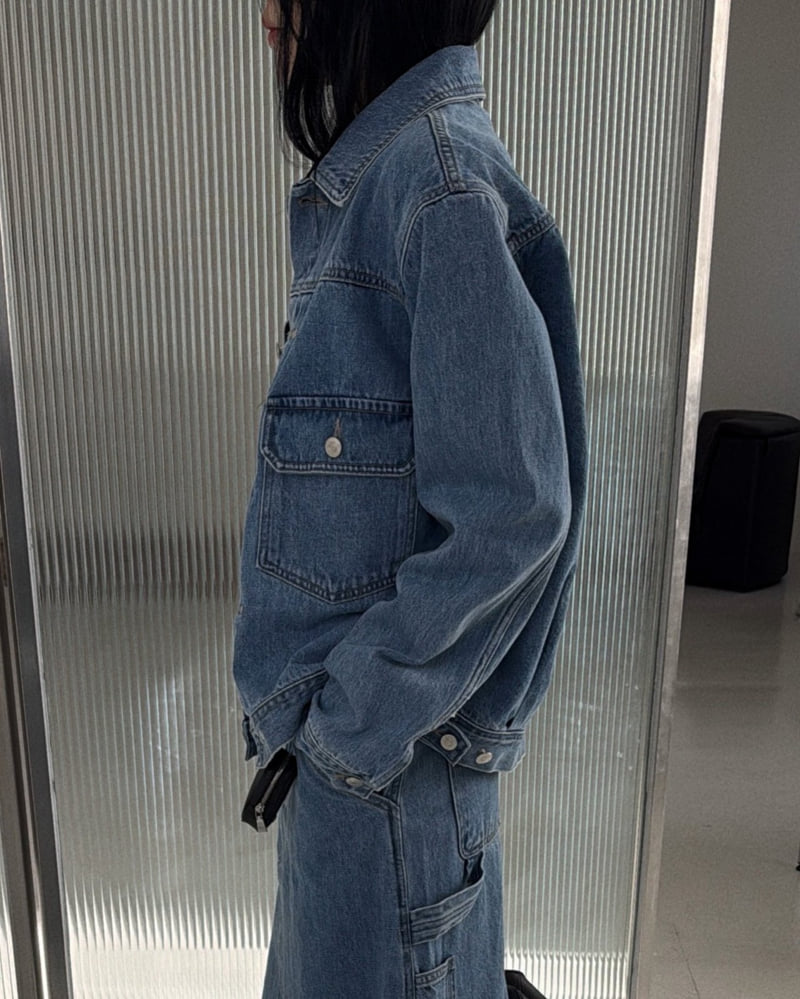 Jade Market - Korean Women Fashion - #womensfashion - Snap Denim Jacket - 12