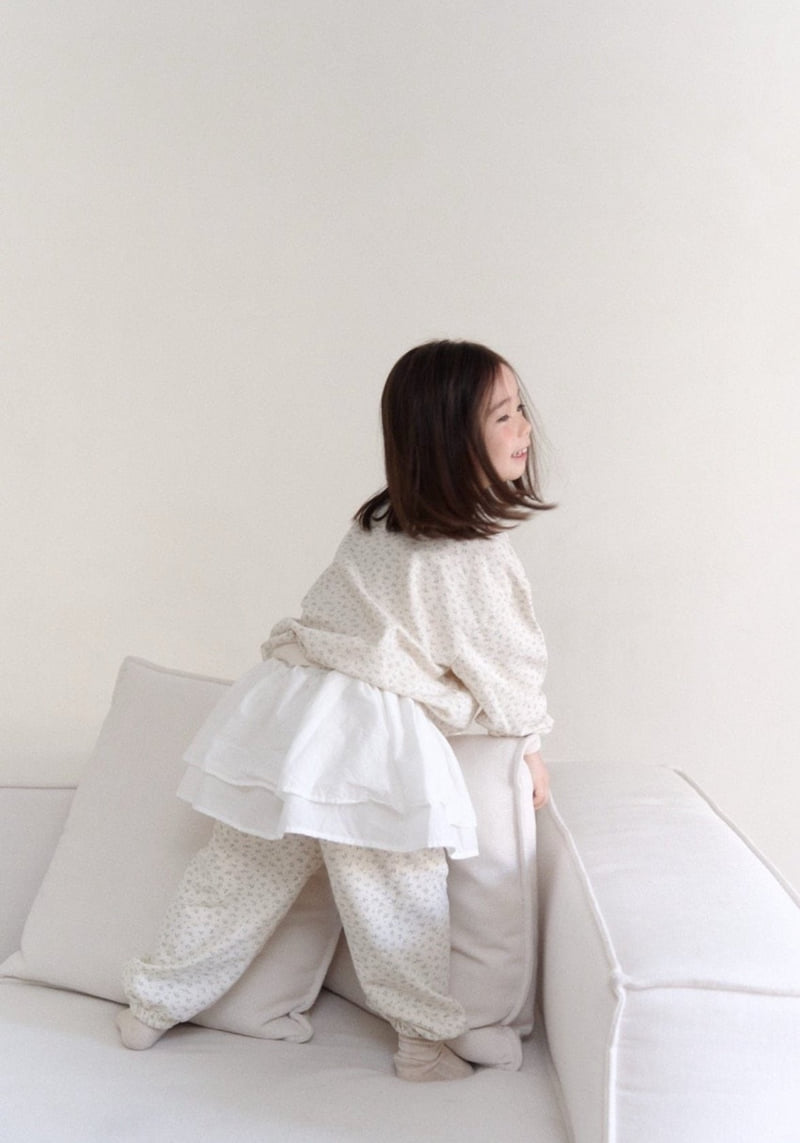 Ko And Ko - Korean Baby Fashion - #babyfever - Frill Jogger Pants Set (Cream Flower) - 7