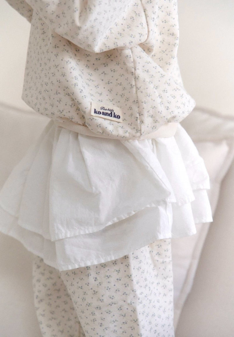 Ko And Ko - Korean Baby Fashion - #babygirlfashion - Frill Jogger Pants Set (Cream Flower) - 8