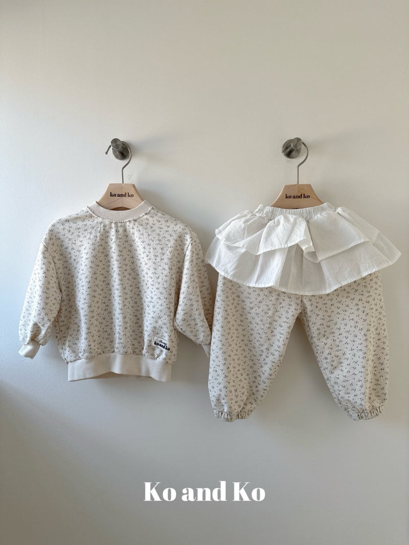 Ko And Ko - Korean Baby Fashion - #onlinebabyshop - Frill Jogger Pants Set (Cream Flower)