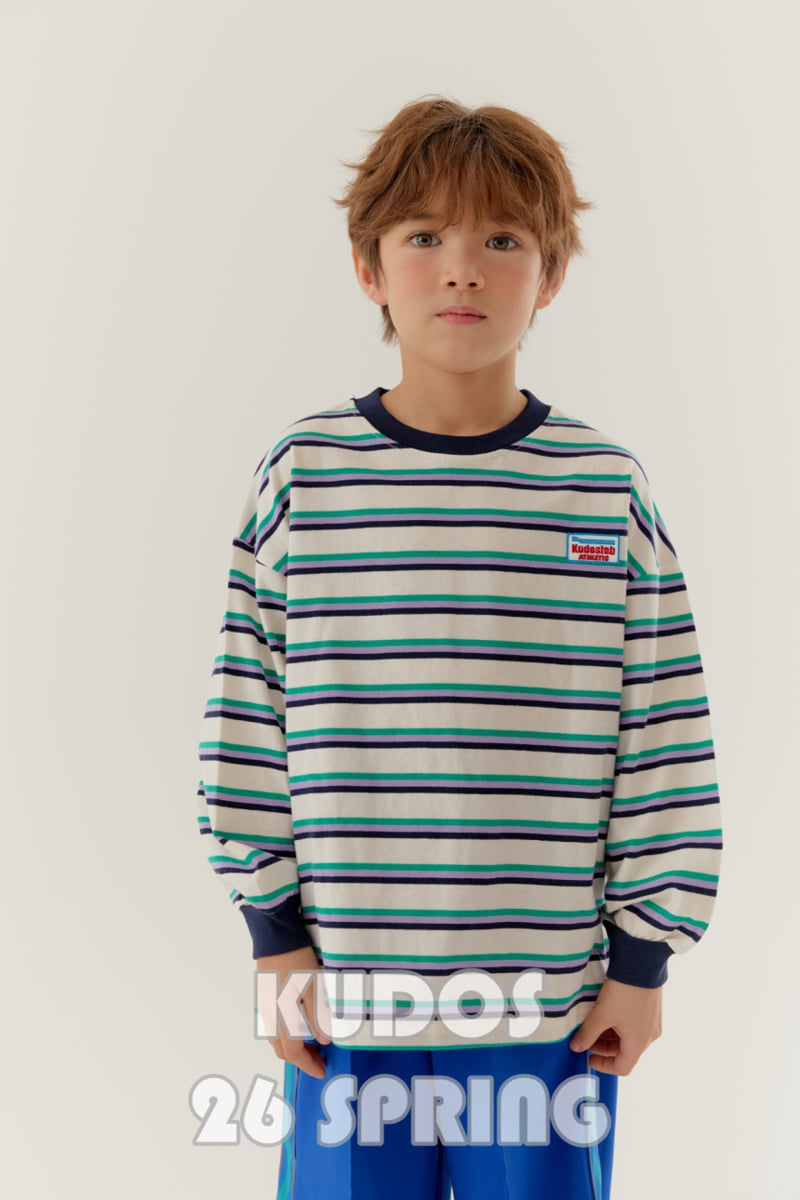 Kudos - Korean Children Fashion - #discoveringself - Patch Stripe Long Sleeve Tee - 5