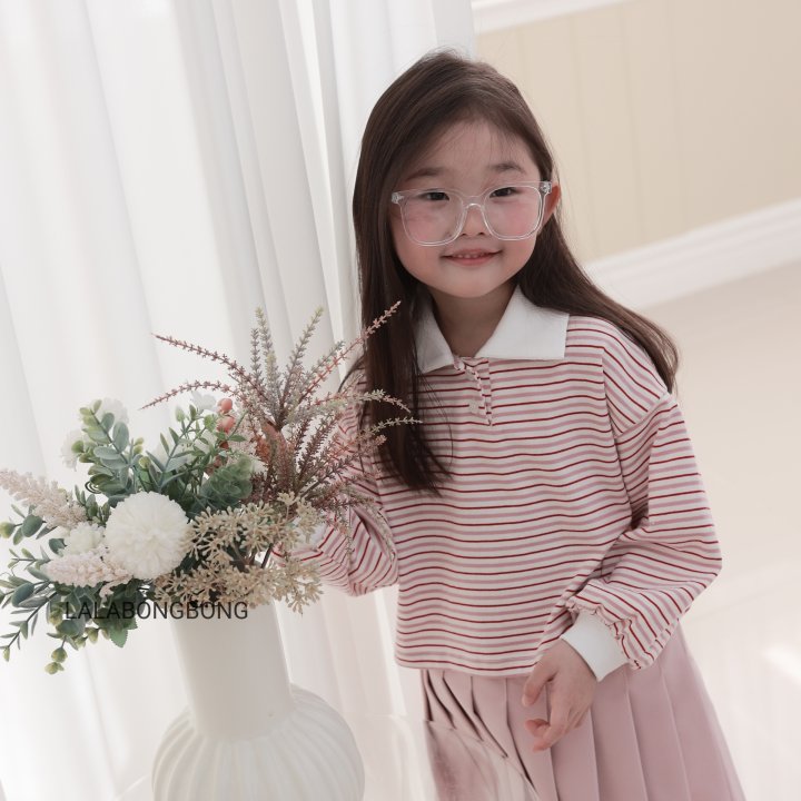 Lalabongbong - Korean Children Fashion - #kidzfashiontrend - Stripe Collar Tee - 4