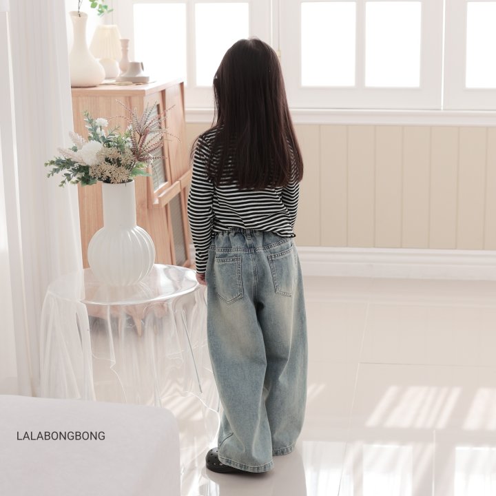 Lalabongbong - Korean Children Fashion - #childrensboutique - Curved Wide Denim Pants - 8