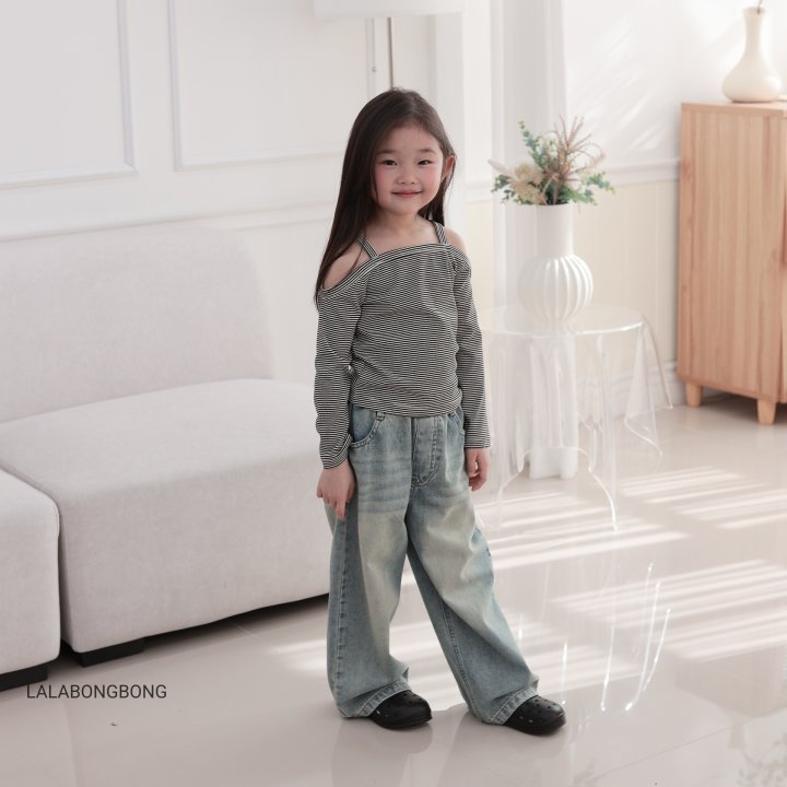 Lalabongbong - Korean Children Fashion - #discoveringself - Curved Wide Denim Pants - 10