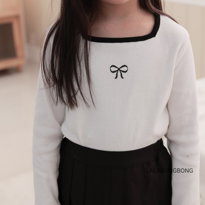 Lalabongbong - Korean Children Fashion - #discoveringself - Ribbon Square Neck Tee - 4