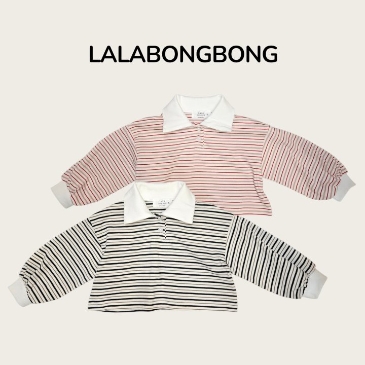 Lalabongbong - Korean Children Fashion - #kidsshorts - Stripe Collar Tee