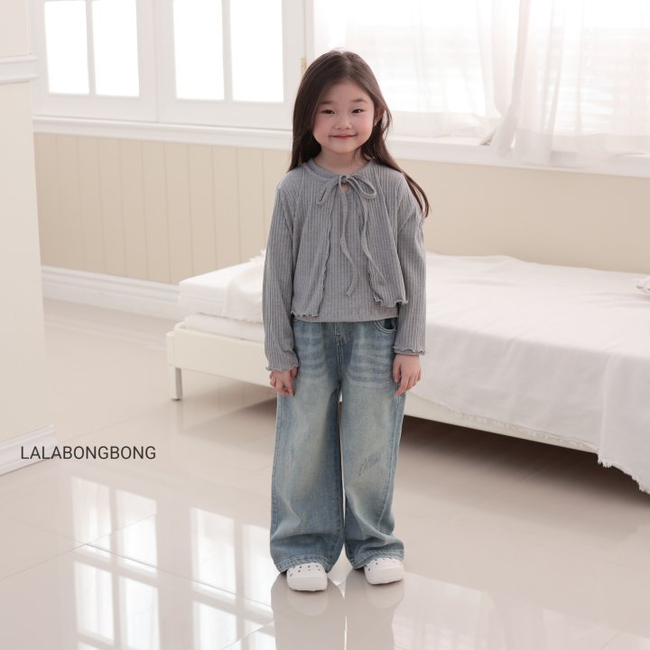 Lalabongbong - Korean Children Fashion - #kidsshorts - Damaged Wide Denim Pants - 3