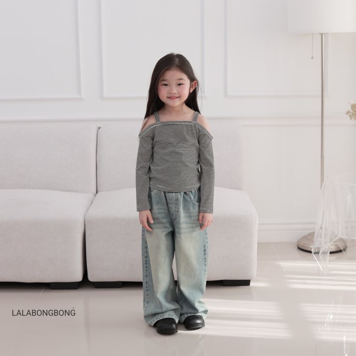 Lalabongbong - Korean Children Fashion - #prettylittlegirls - Curved Wide Denim Pants - 3