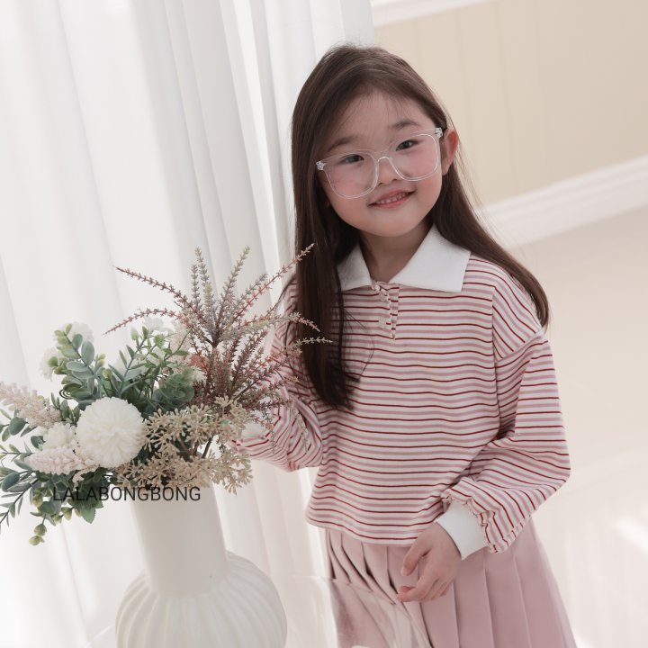 Lalabongbong - Korean Children Fashion - #prettylittlegirls - Stripe Collar Tee - 8