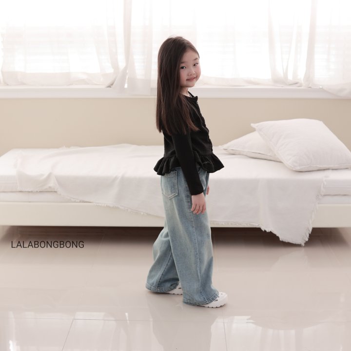 Lalabongbong - Korean Children Fashion - #prettylittlegirls - Damaged Wide Denim Pants - 10