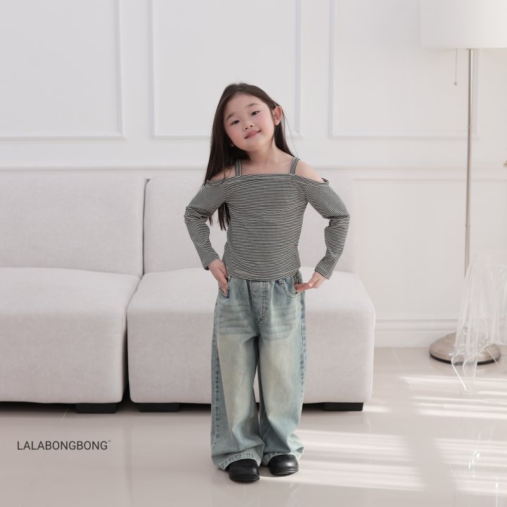 Lalabongbong - Korean Children Fashion - #prettylittlegirls - Curved Wide Denim Pants - 4