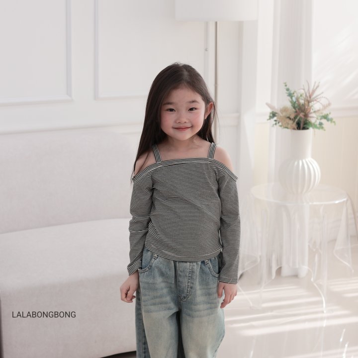 Lalabongbong - Korean Children Fashion - #toddlerclothing - Curved Wide Denim Pants - 5