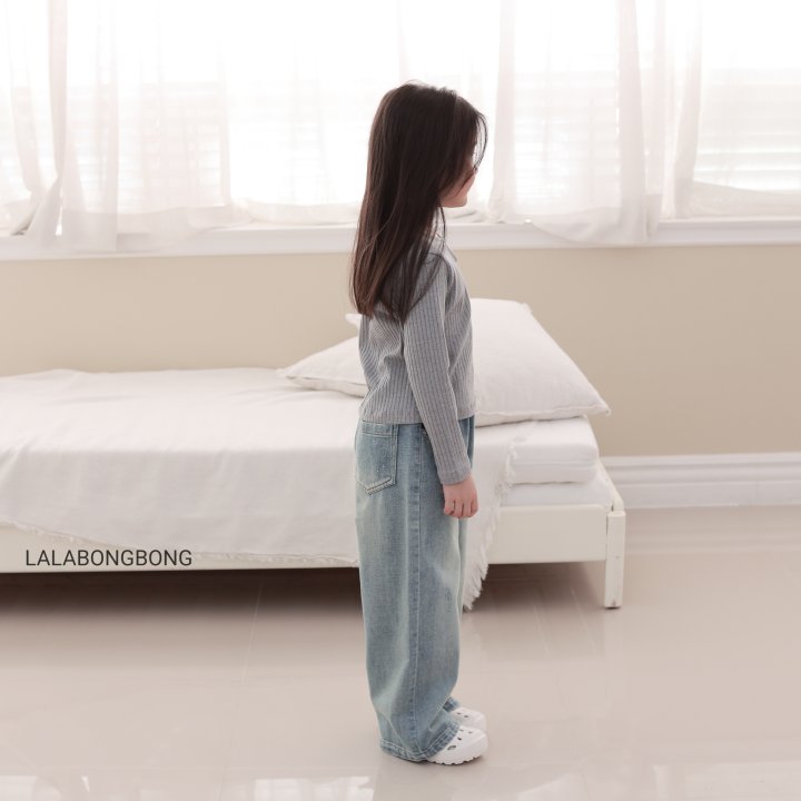 Lalabongbong - Korean Children Fashion - #toddlerclothing - Damaged Wide Denim Pants - 12