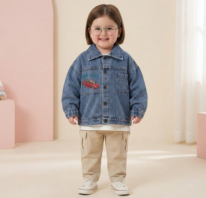 Little Rabbit - Korean Children Fashion - #childofig - Red Car Denim Jacket