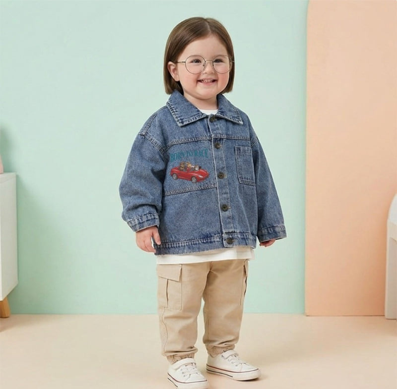 Little Rabbit - Korean Children Fashion - #designkidswear - Red Car Denim Jacket - 3