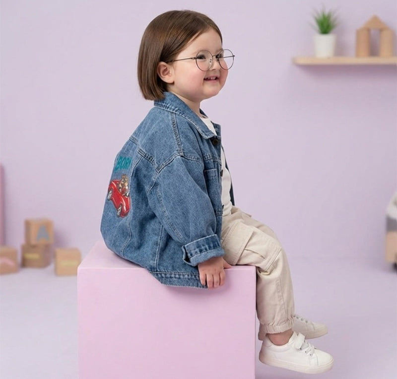 Little Rabbit - Korean Children Fashion - #designkidswear - Red Car Denim Jacket - 4