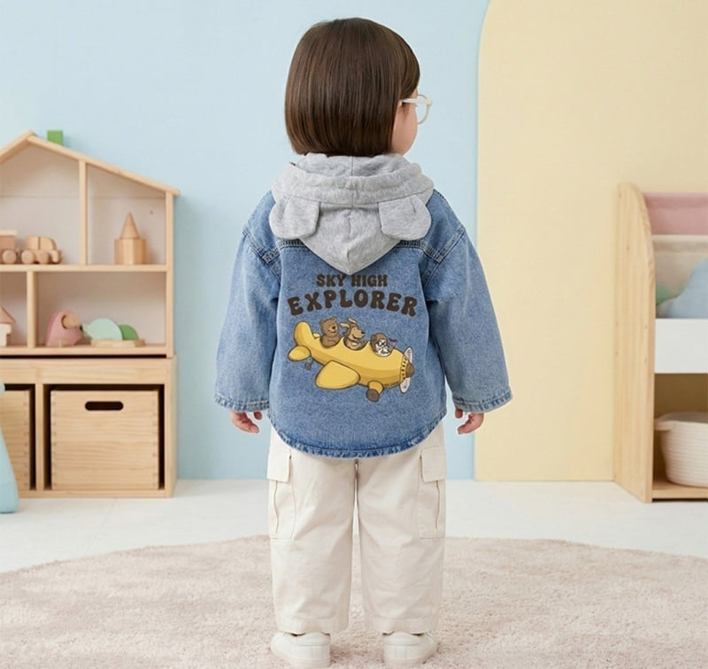 Little Rabbit - Korean Children Fashion - #discoveringself - Airplane Bear Denim Jacket - 3