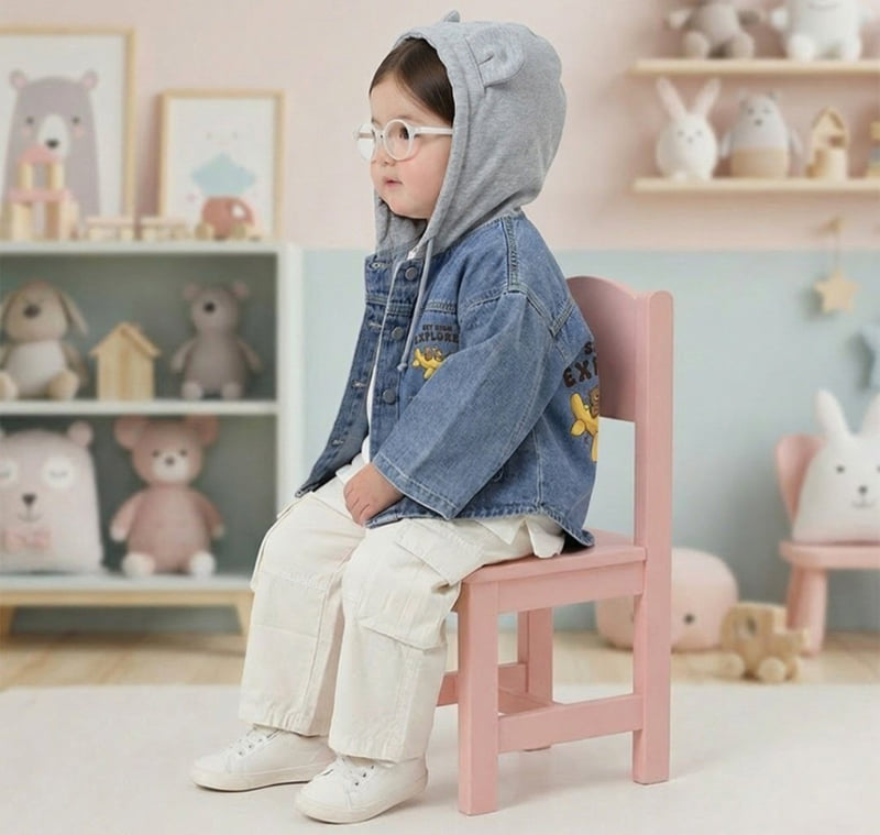 Little Rabbit - Korean Children Fashion - #kidsshorts - Airplane Bear Denim Jacket - 5