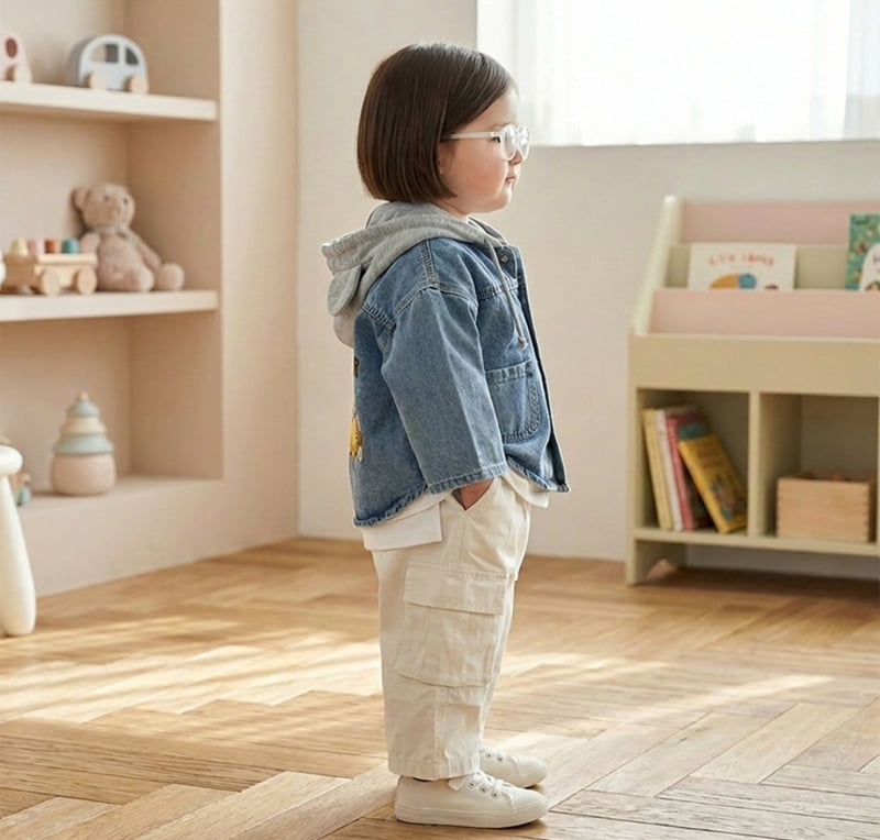 Little Rabbit - Korean Children Fashion - #kidsstore - Airplane Bear Denim Jacket - 6