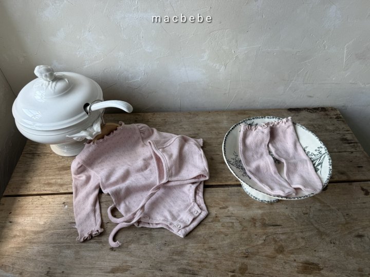 Mac - Korean Baby Fashion - #babyfever - Eyelet Set (Bonnet+Suit+Socks) - 12