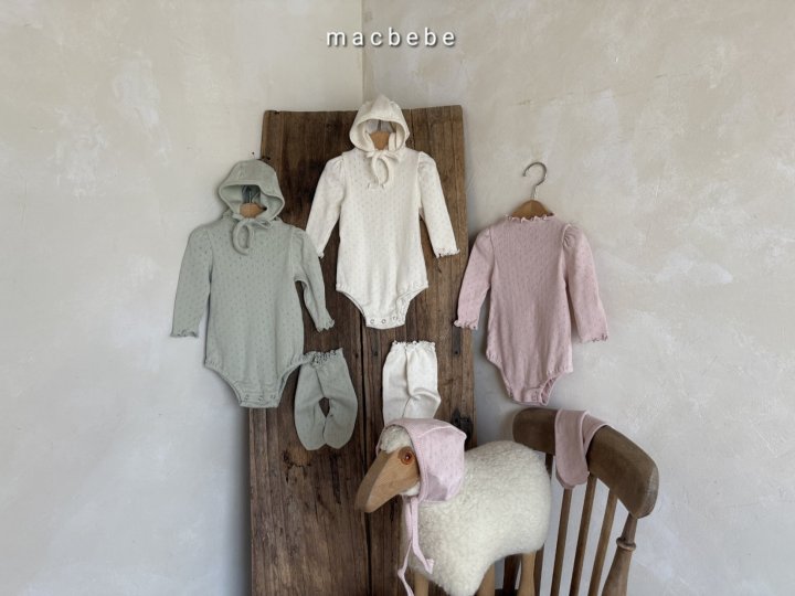 Mac - Korean Baby Fashion - #babyootd - Eyelet Set (Bonnet+Suit+Socks)