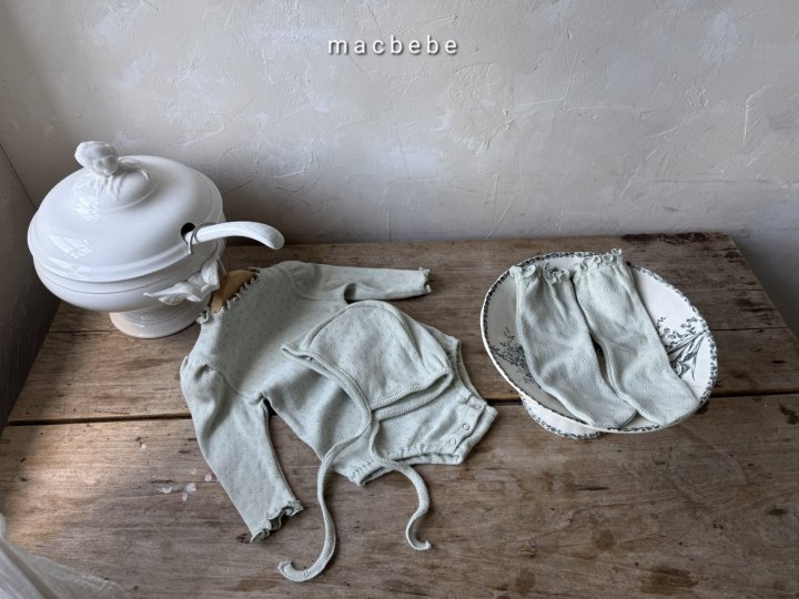 Mac - Korean Baby Fashion - #onlinebabyshop - Eyelet Set (Bonnet+Suit+Socks) - 6