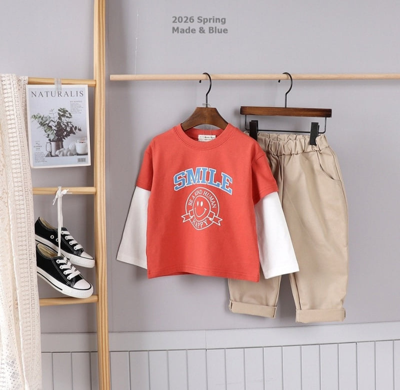 Made Blue - Korean Children Fashion - #childrensboutique - Smile Double Sleeve Tee - 5