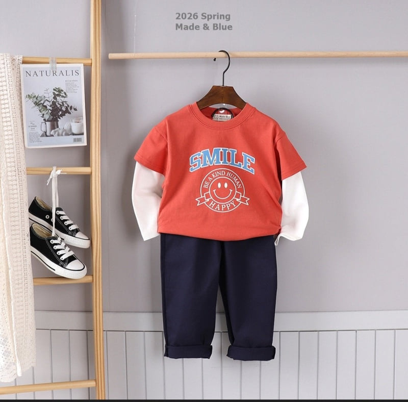 Made Blue - Korean Children Fashion - #stylishchildhood - Smile Double Sleeve Tee - 3