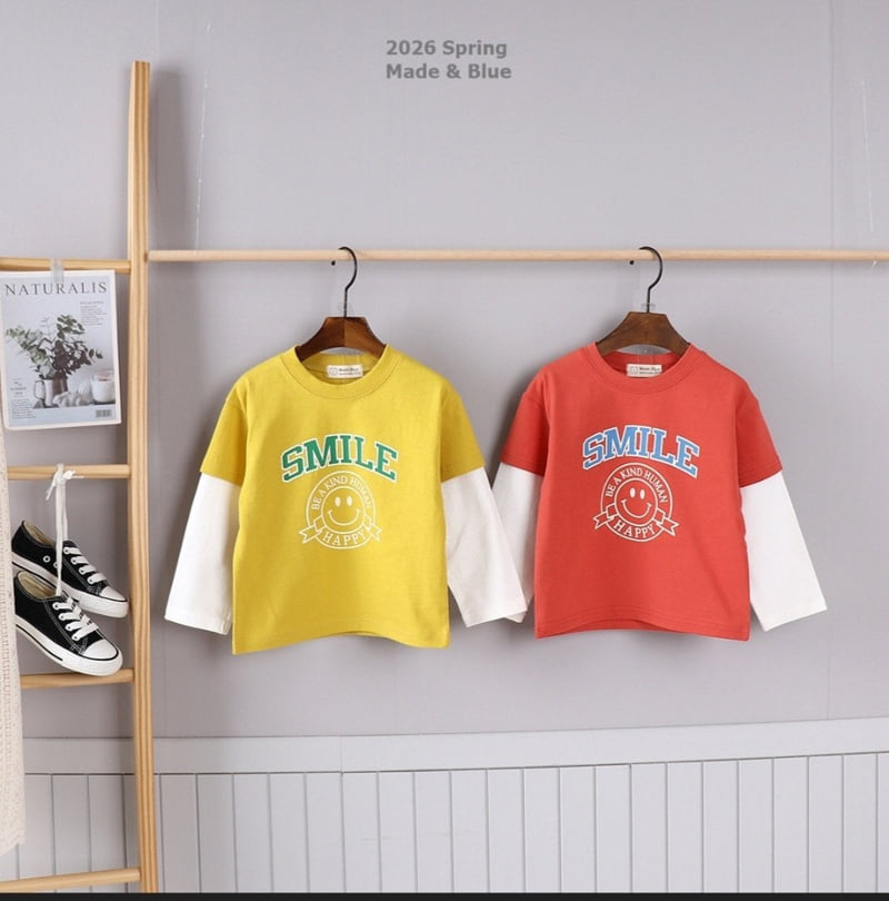 Made Blue - Korean Children Fashion - #todddlerfashion - Smile Double Sleeve Tee