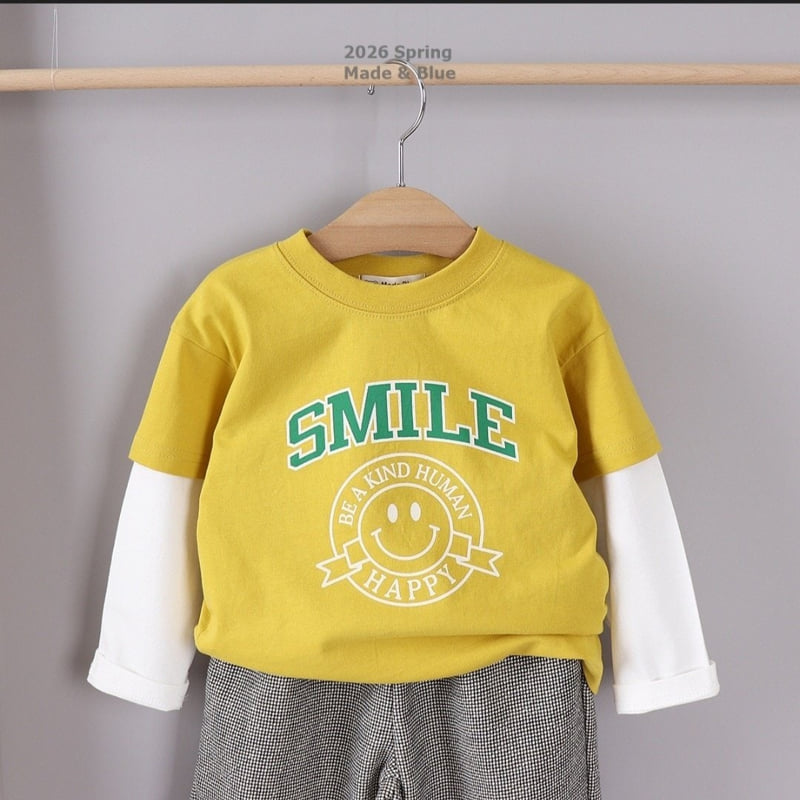 Made Blue - Korean Children Fashion - #toddlerclothing - Smile Double Sleeve Tee - 2