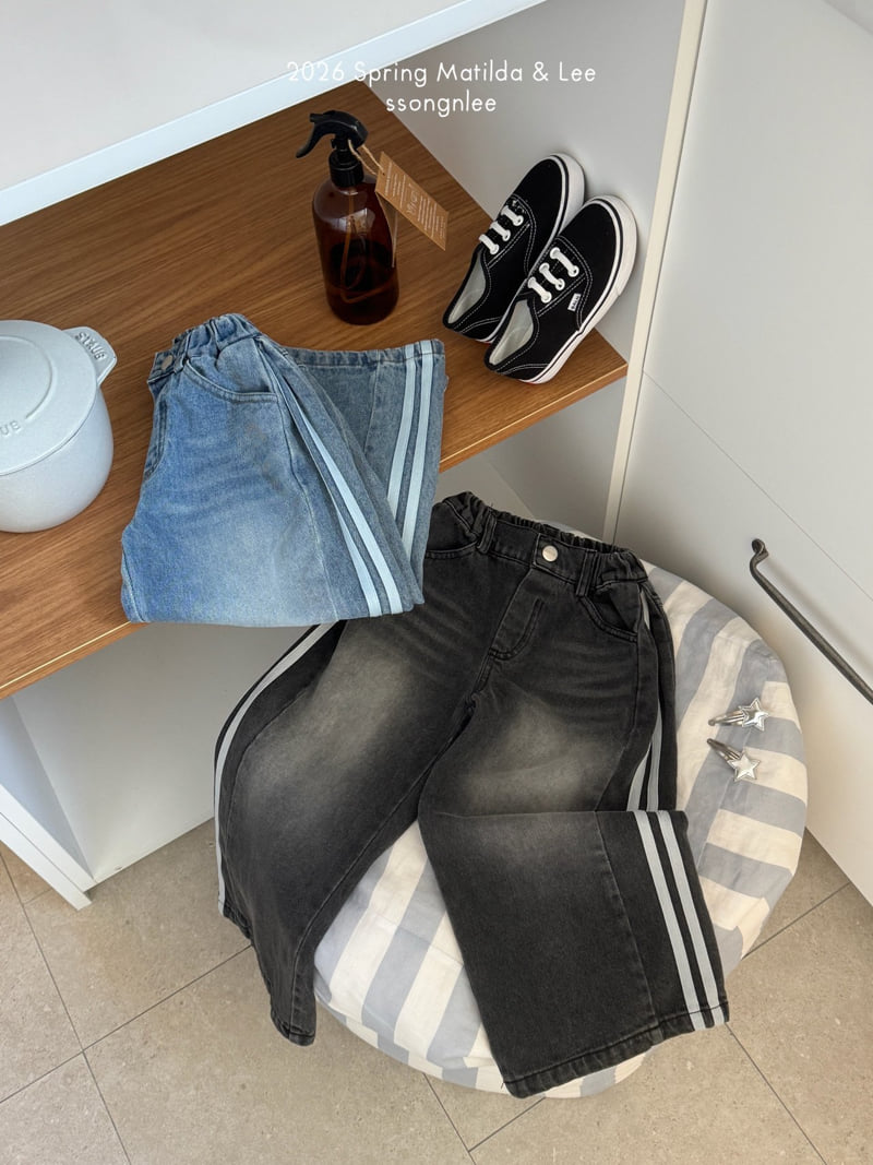 Matilda & Lee - Korean Children Fashion - #discoveringself - Line Track Denim Pants