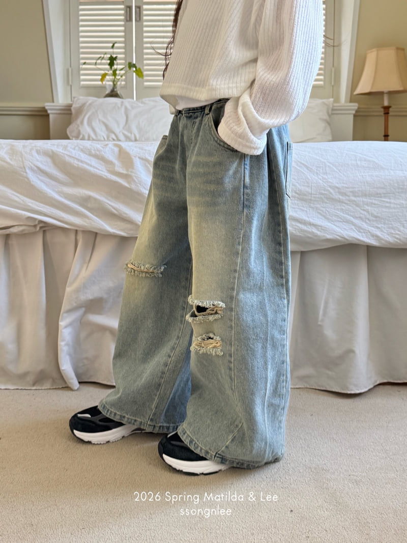 Matilda & Lee - Korean Children Fashion - #prettylittlegirls - Distressed Vintage Denim Pants - 7
