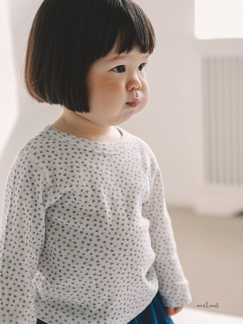 Melmel - Korean Baby Fashion - #babyootd - Flower Ribbed Tee - 3