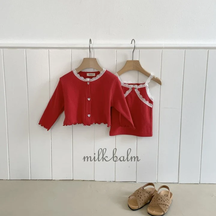 Milk Balm - Korean Baby Fashion - #babygirlfashion - Eyelet Cardigan Sleeveless Set