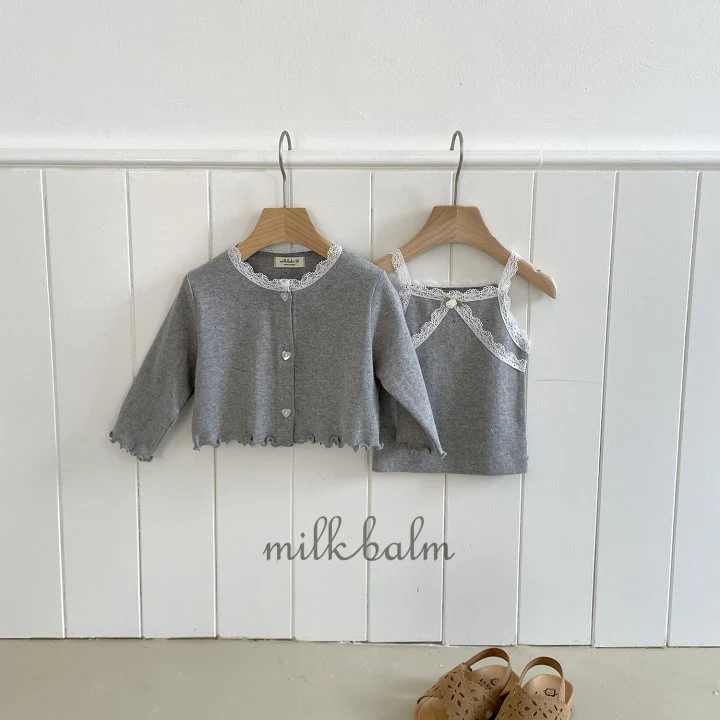 Milk Balm - Korean Baby Fashion - #babylifestyle - Eyelet Cardigan Sleeveless Set - 2