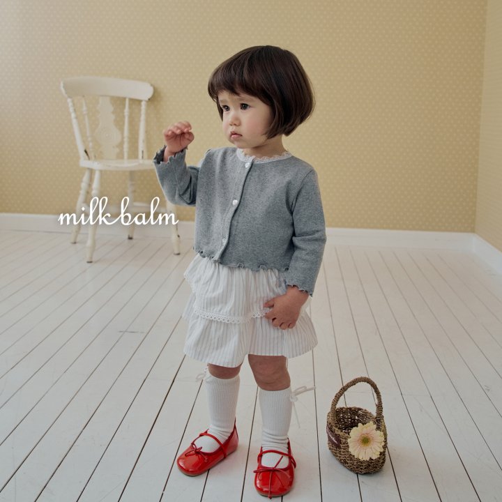 Milk Balm - Korean Baby Fashion - #babyoninstagram - Eyelet Cardigan Sleeveless Set - 4