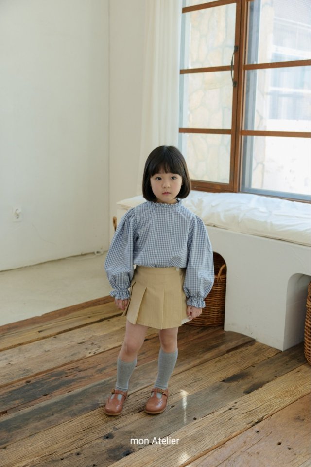 Mon Atelier - Korean Children Fashion - #kidsshorts - Check Frill Blouse - 9