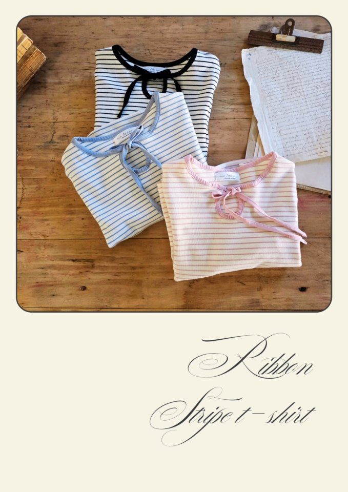 Mon Atelier - Korean Children Fashion - #kidzfashiontrend - Ribbon Stripe Tee - 2