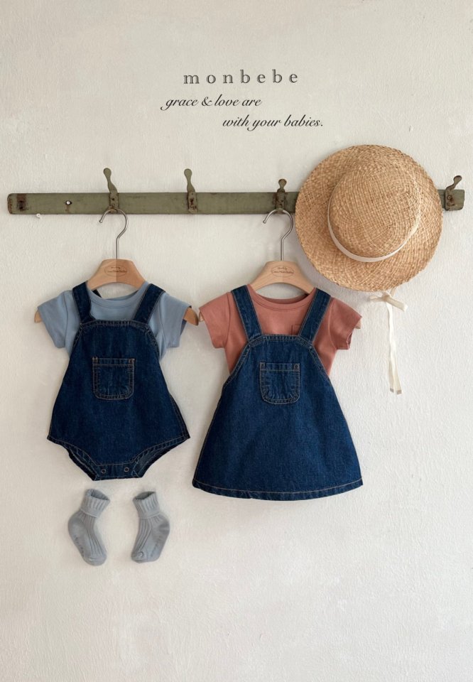 Monbebe - Korean Baby Fashion - #babyootd - Bongbong Denim Overall Skirt - 9