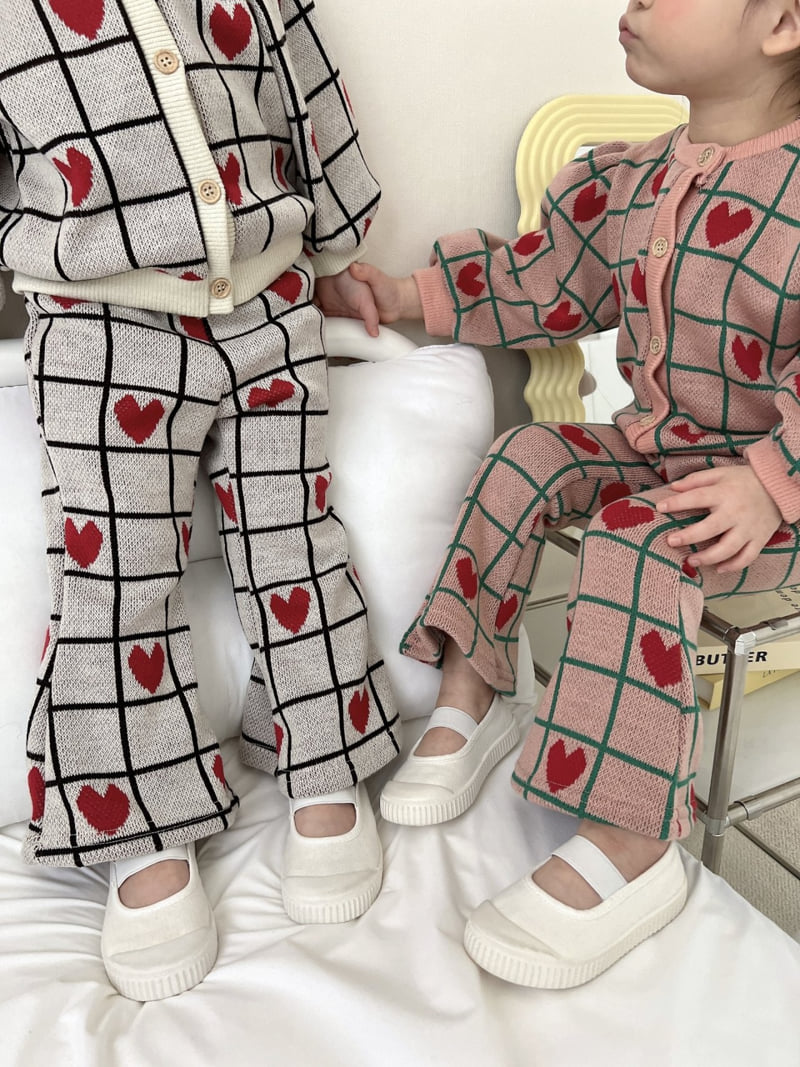 Moran - Korean Children Fashion - #childrensboutique - Square Heart Bootcut Set - 3